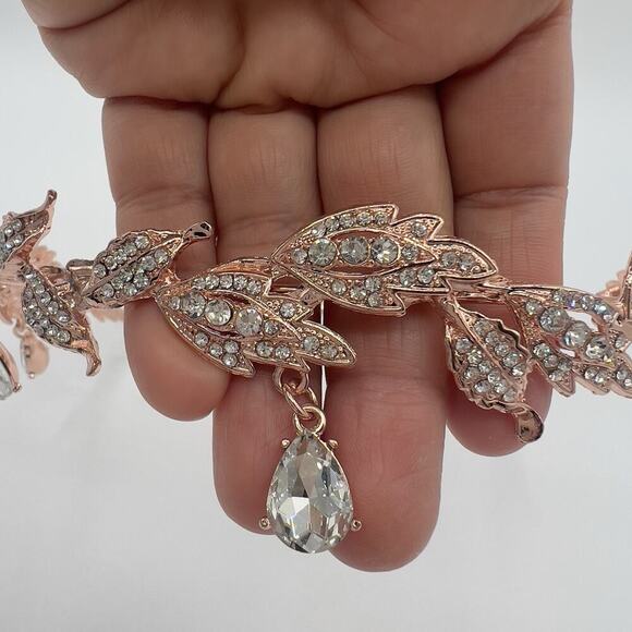 Rose Gold Elf Fairy Tiara Crown with Clear Gem & 4 Elf Ears Cosplay Hallowen - Picture 5 of 10